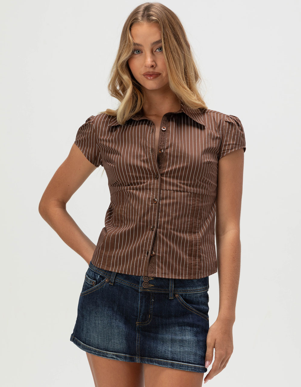 RSQ Womens Button Up Shirt - BROWN
