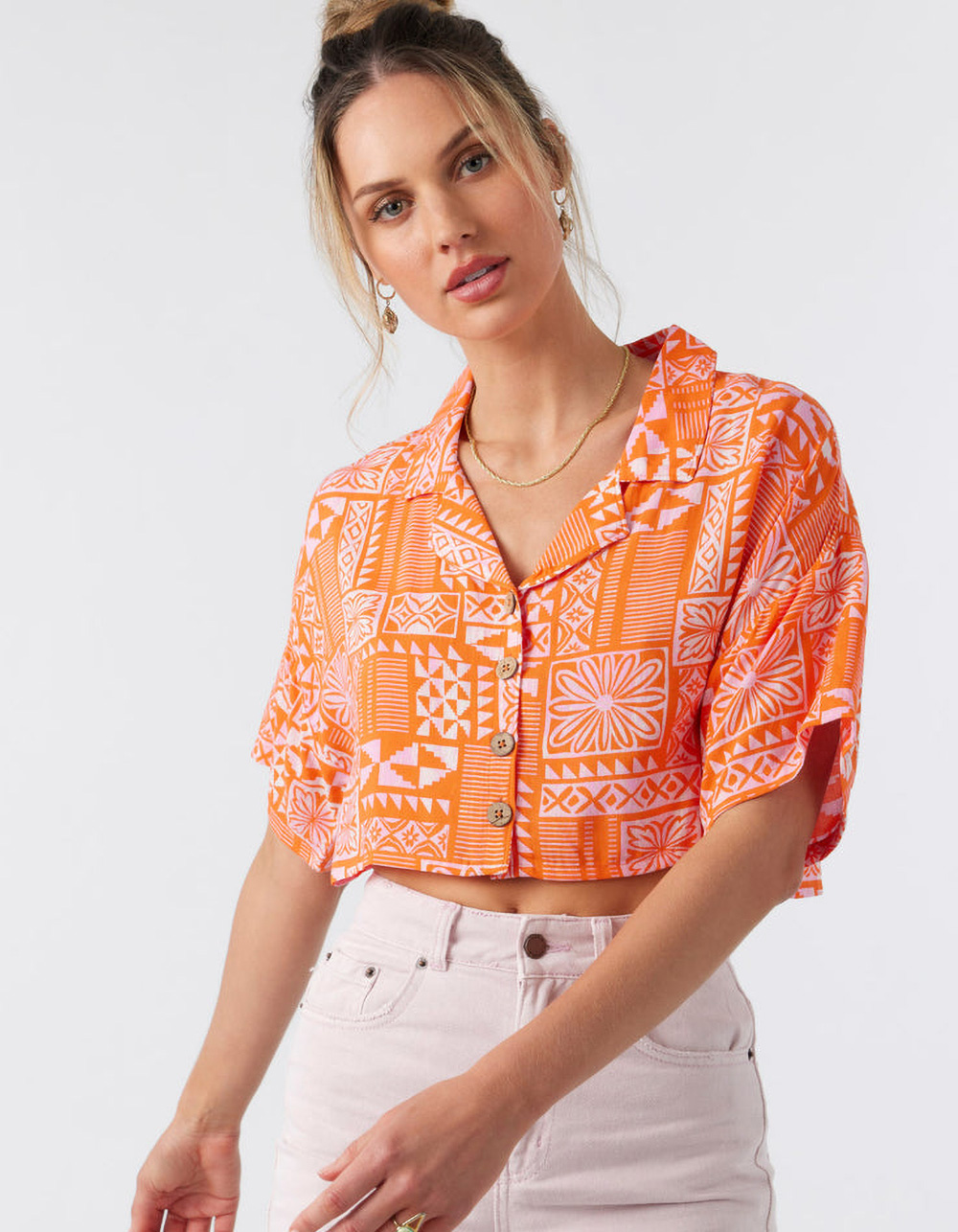 O'NEILL Ophelia Womens Button Up Crop Top ORANGE Tillys