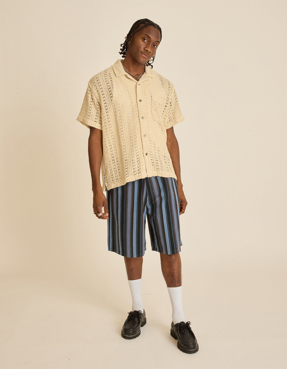 OBEY Baja Stripe Mens Baggy Denim Shorts - BLUE COMBO