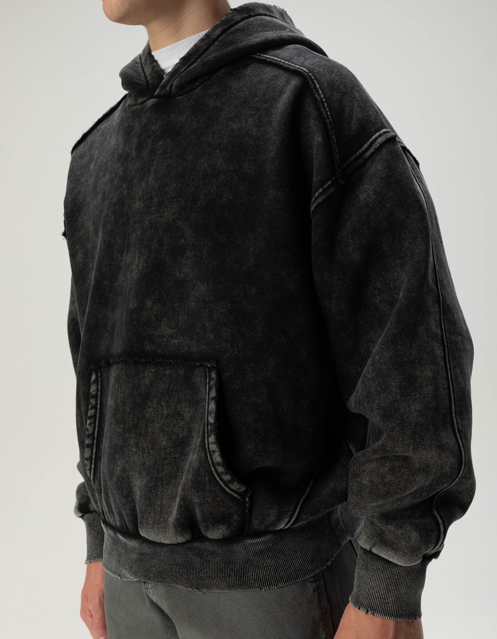 RSQ Mens Oversized Hoodie - BLACK ACID WASH