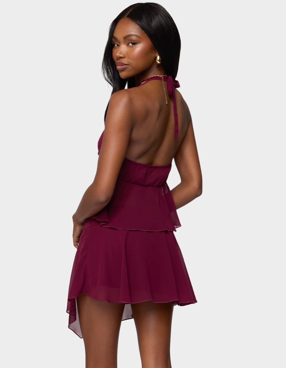 EDIKTED Sea Star Chiffon Split Front Top - DK RED