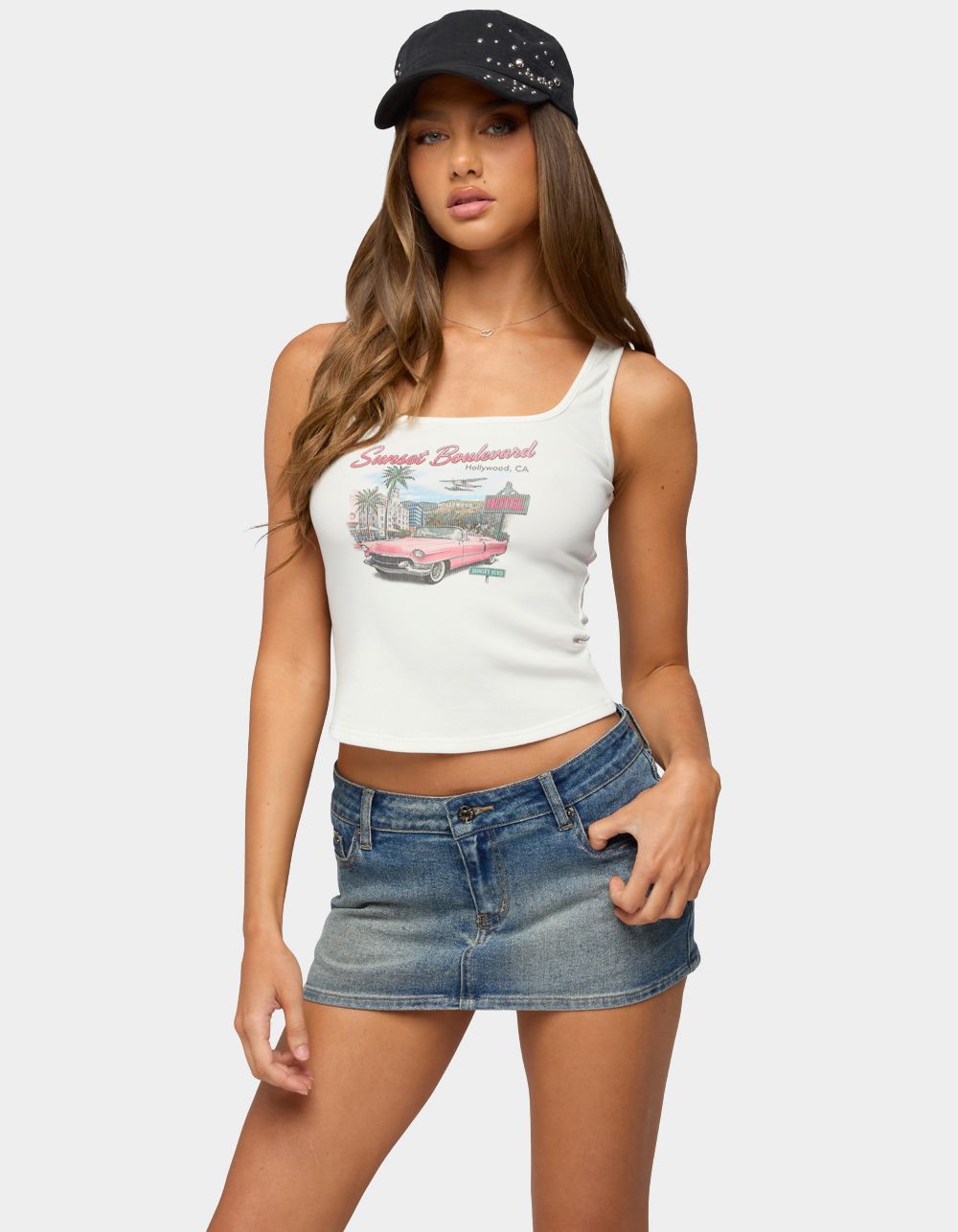 EDIKTED Sunset Boulevard Tank Top - WHITE