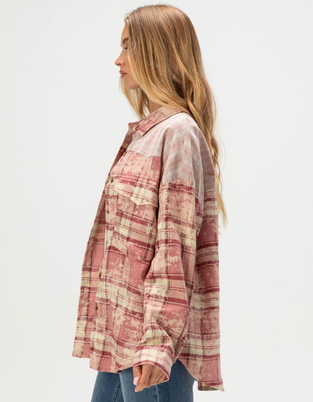 ACOA Womens Oversized Flannel - PINK COMBO