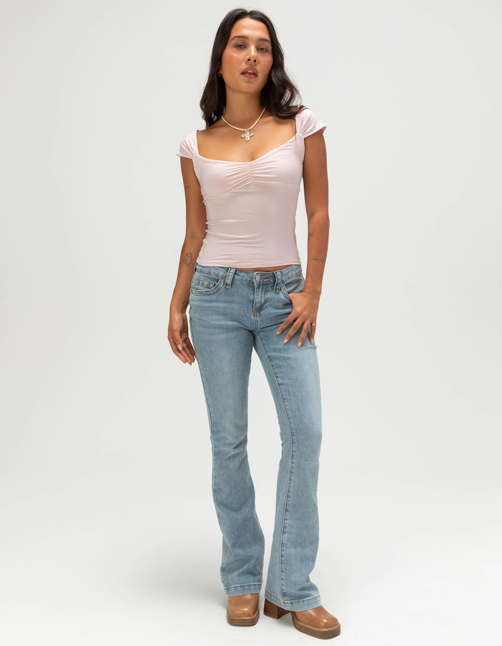 TILLYS Butter Soft Womens Cap Sleeve Cinch Front Tee - PINK