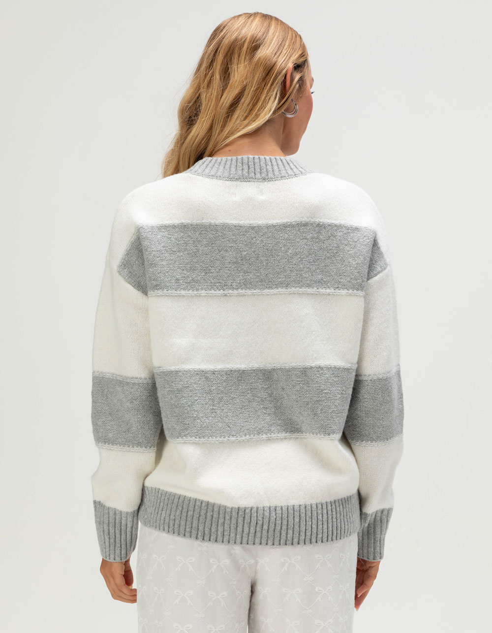 PINK ROSE Womens Stripe Sweater - GRAY/WHITE