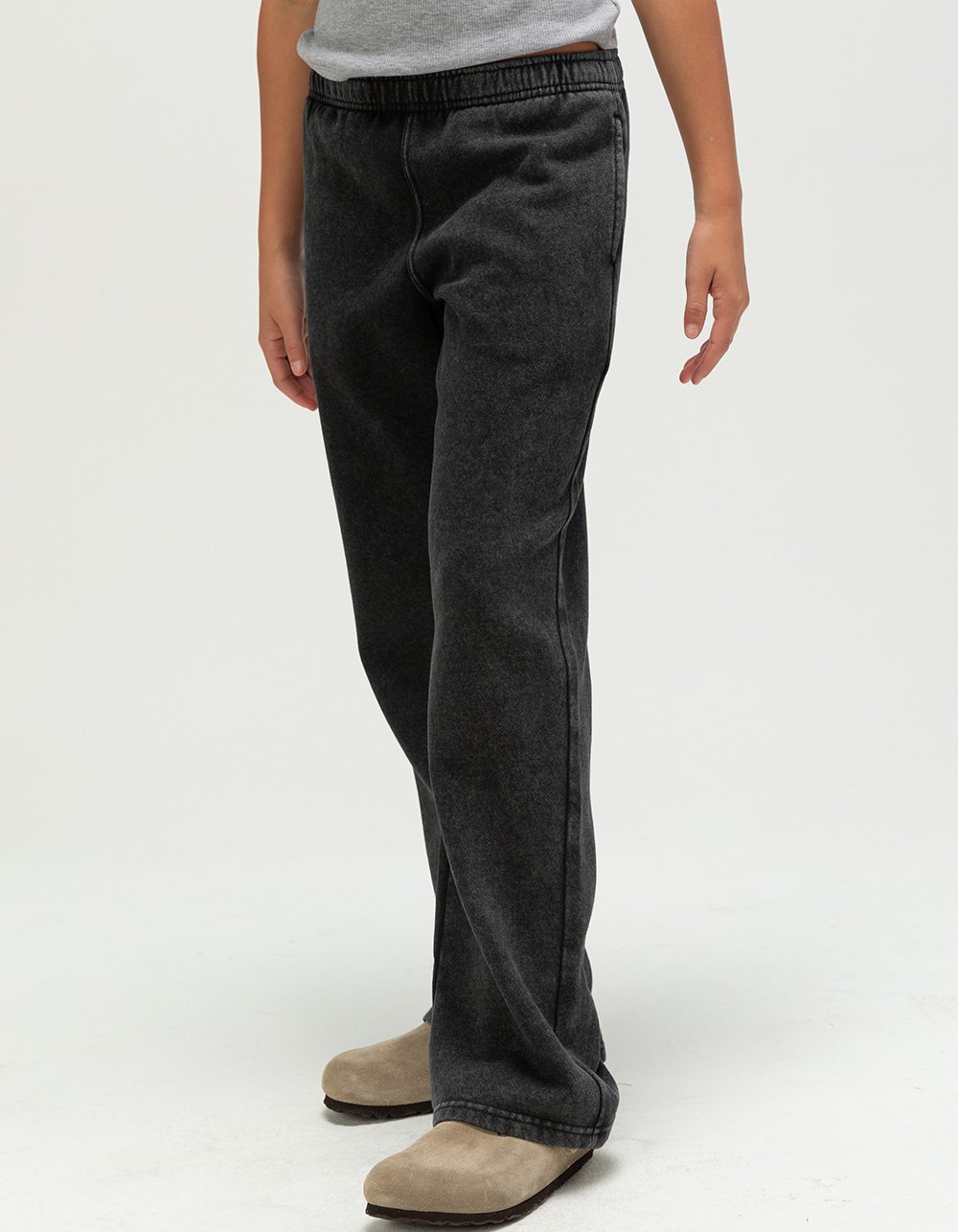 FULL TILT Girls Wide Leg WASHED Sweatpants - BLACK