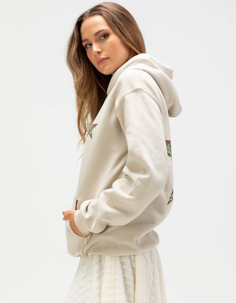 RIOT SOCIETY Camo Star Womens Hoodie - TAN