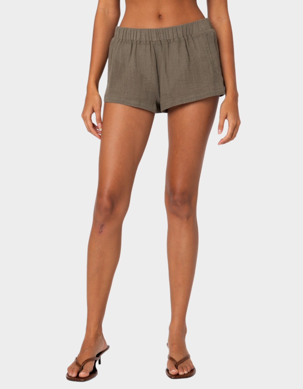 Linen look shorts - Khaki main image 0