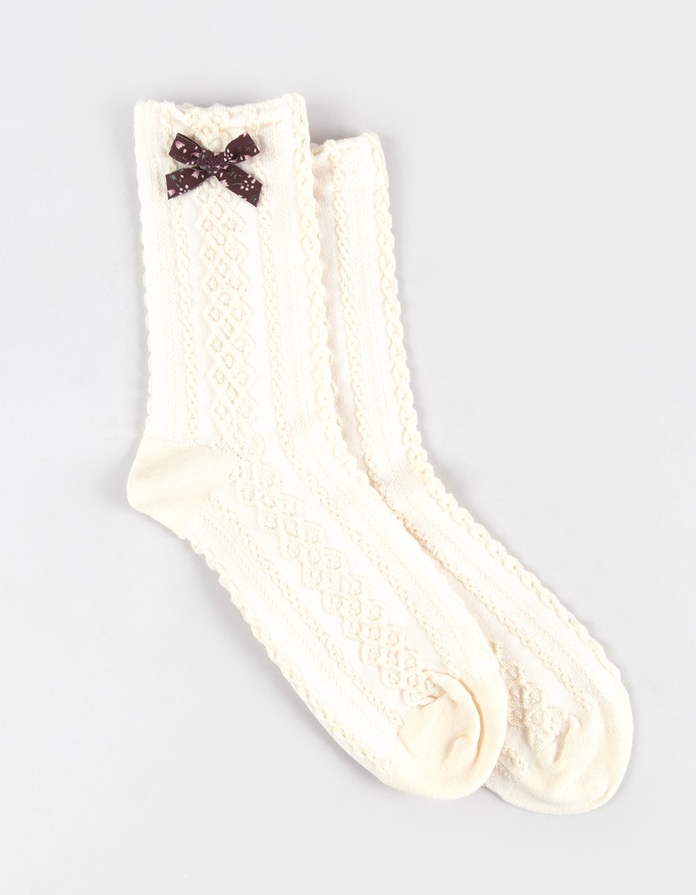 FULL TILT Womens Knit Bow Socks - CREAM