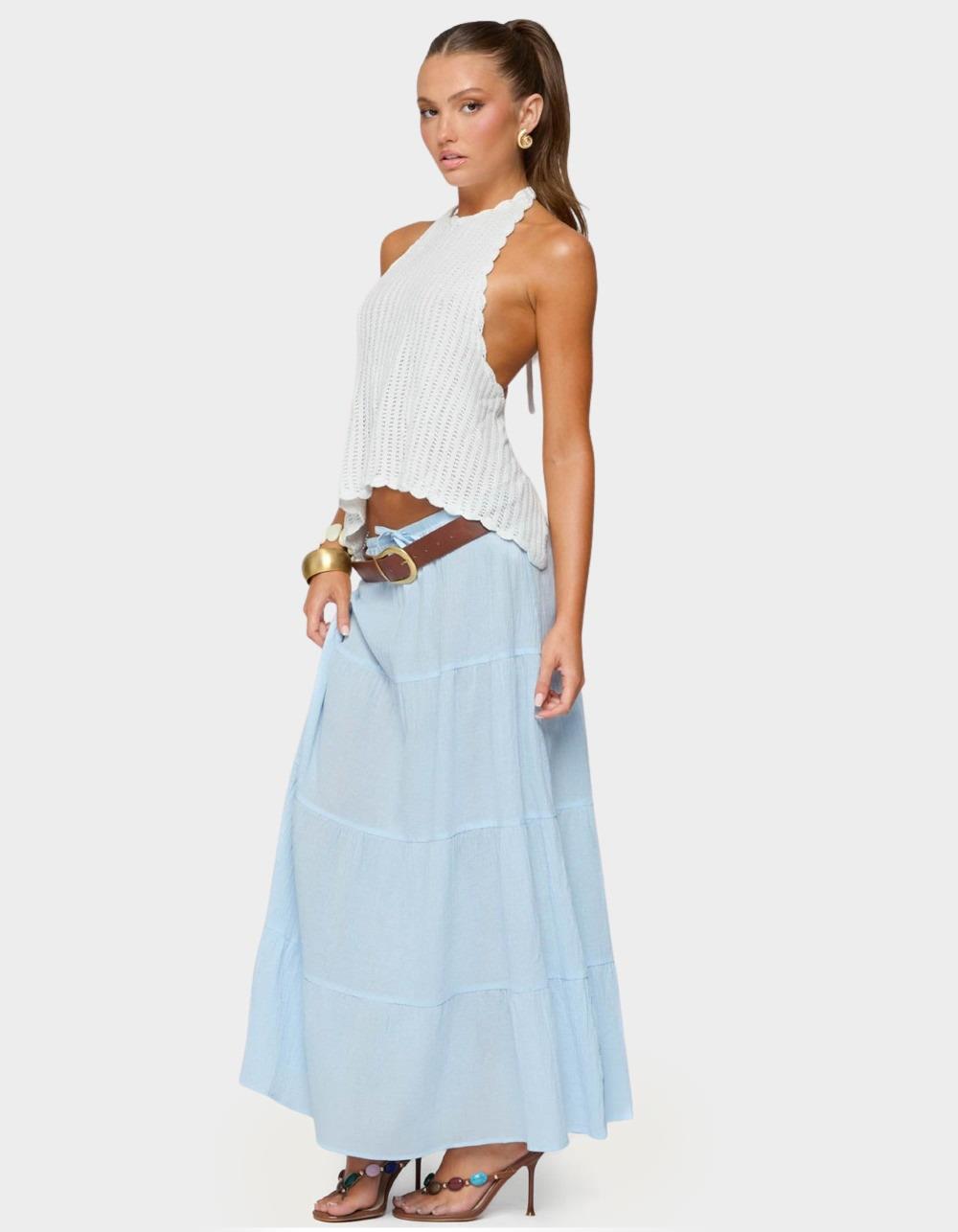 EDIKTED Kaila Cotton Tiered Maxi Skirt - LIGHT BLUE
