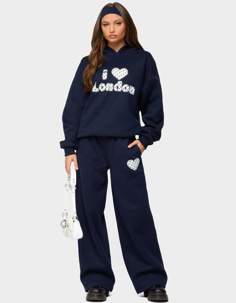 EDIKTED I Heart London Sweatpants - NAVY