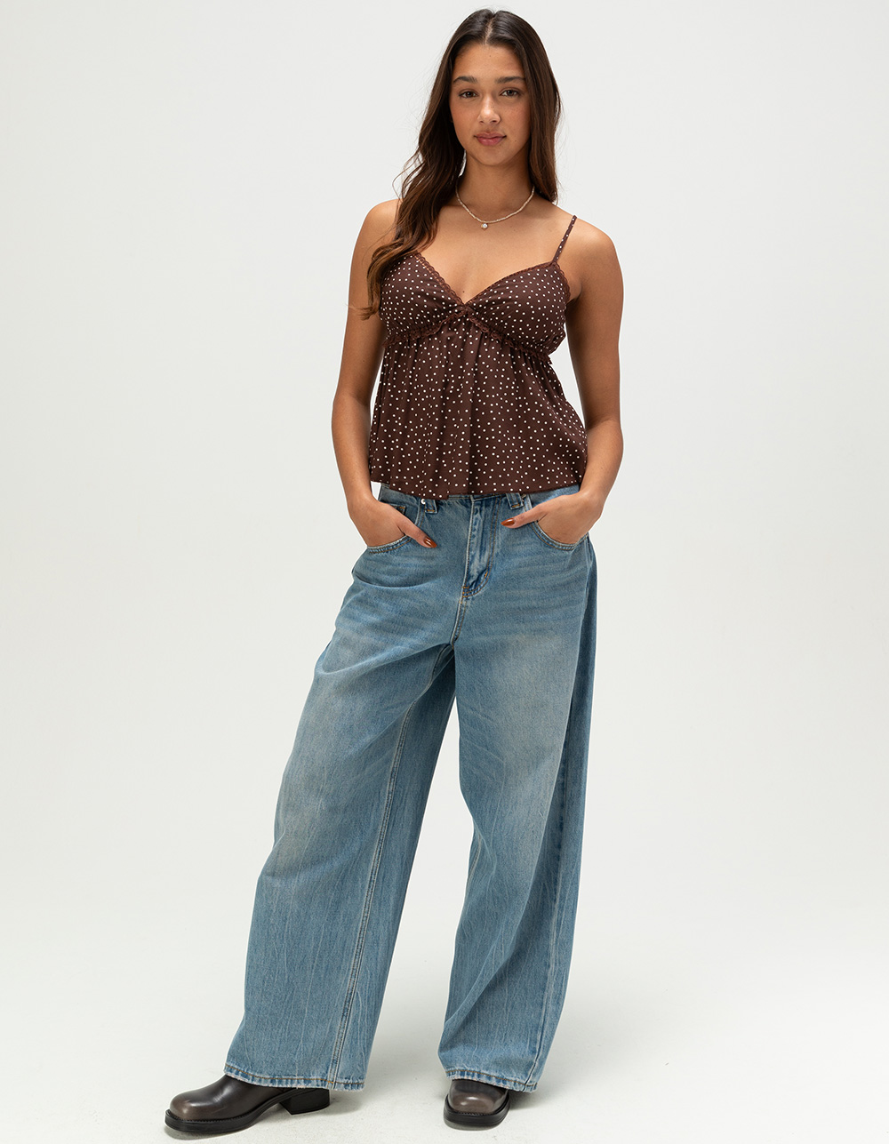 RSQ Womens Polka Dot Babydoll Cami - BROWN