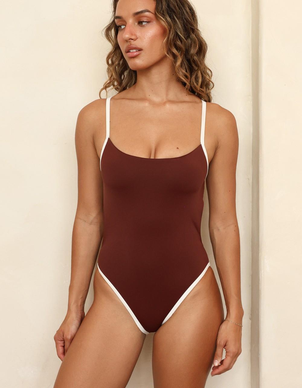 DIPPIN' DAISY'S Soul Scoop Neck High Waist One Piece Swimsuit - BROWN