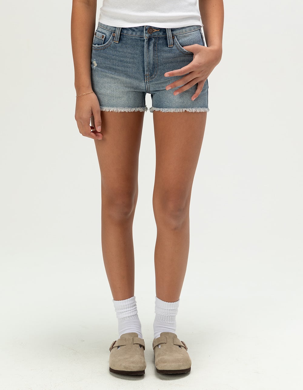 RSQ Girls Vintage High Rise Shorts - Dark Wash