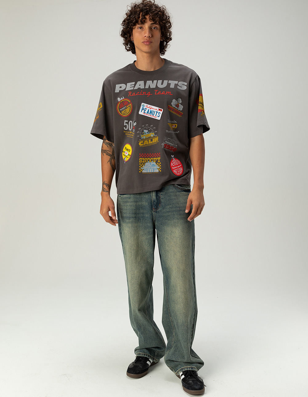 RSQ x Peanuts Racing Mens Boxy Tee - DARK GRAY