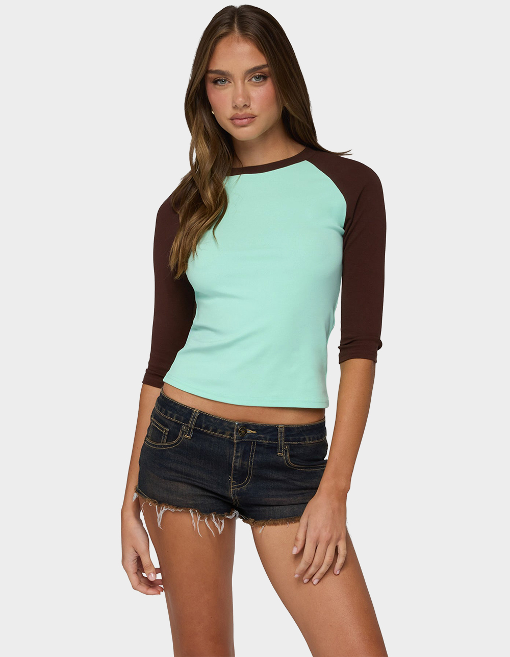 EDIKTED Irva Contrast Raglan Top - TURQUOISE