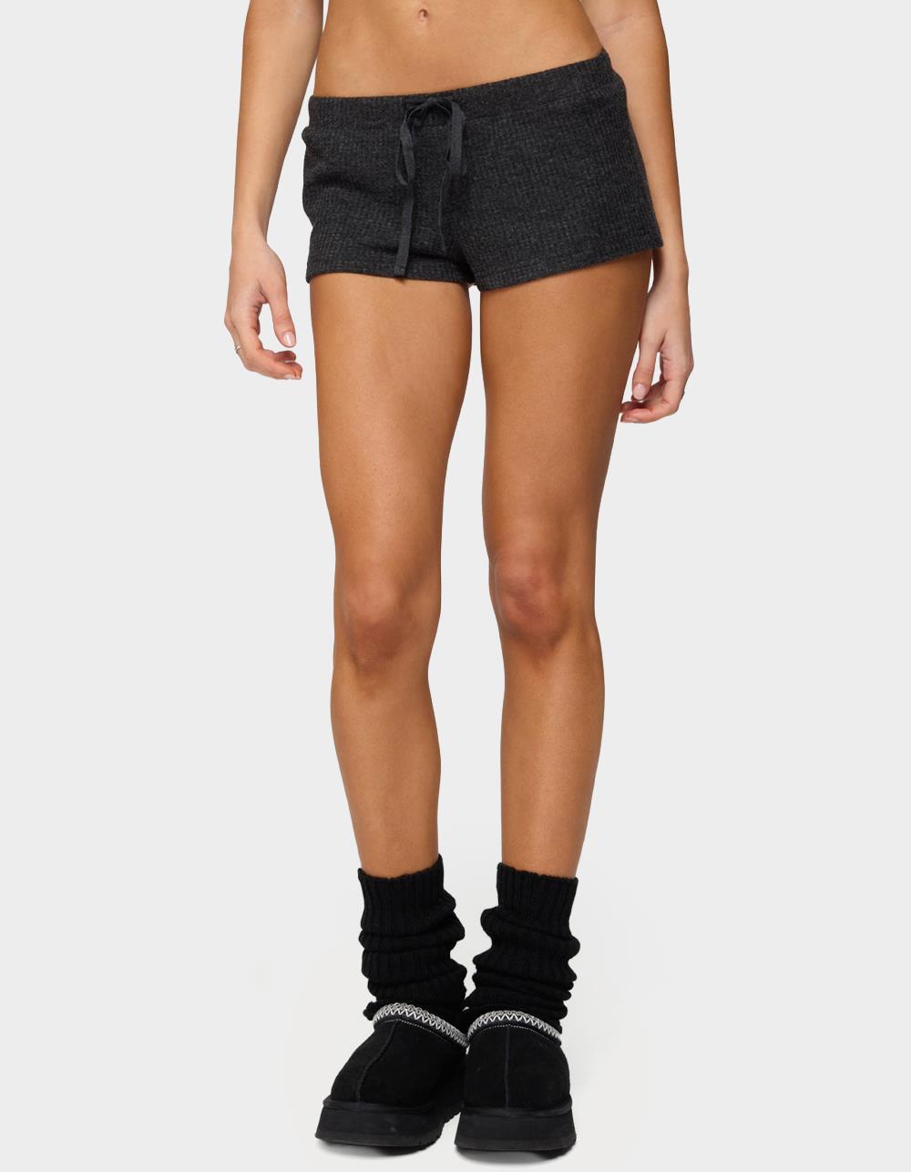EDIKTED Teddy Waffle Shorts - BLACK
