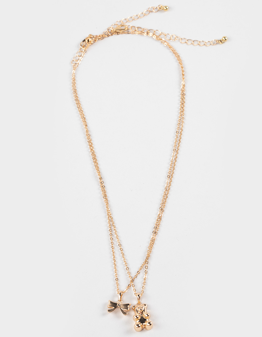 FULL TILT 2 Pack Teddy Bear/Bow Necklaces - GOLD