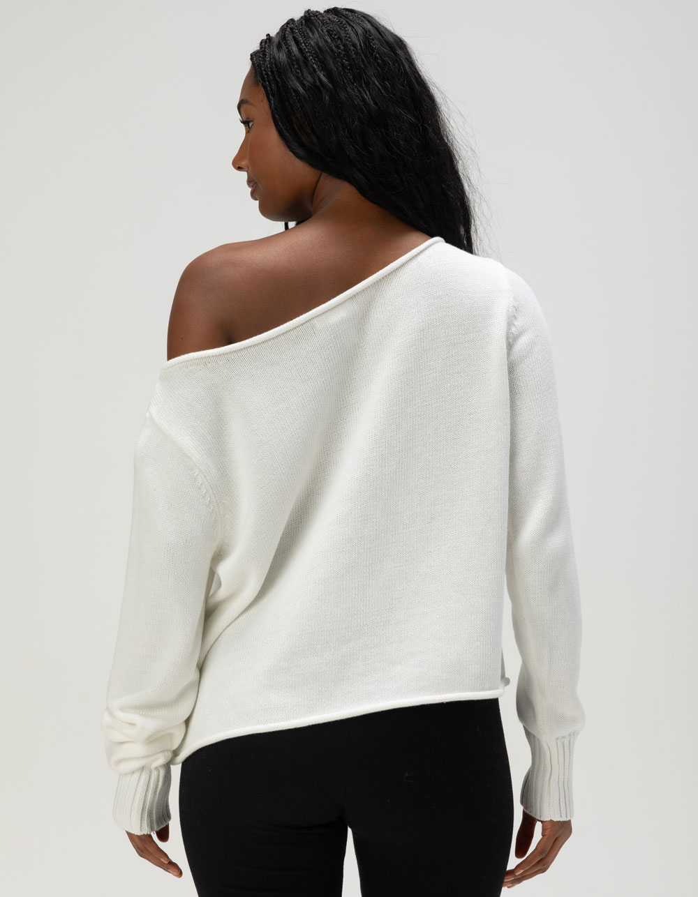 FULL TILT Womens Off The Shoulder Star Stud Sweater - CREAM