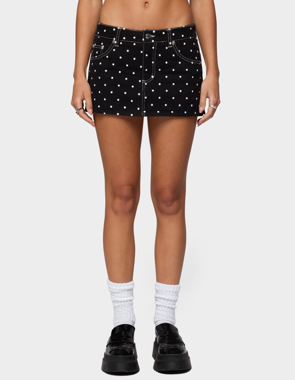 EDIKTED Freada Polka Dot Denim Mini Skort - BLACK