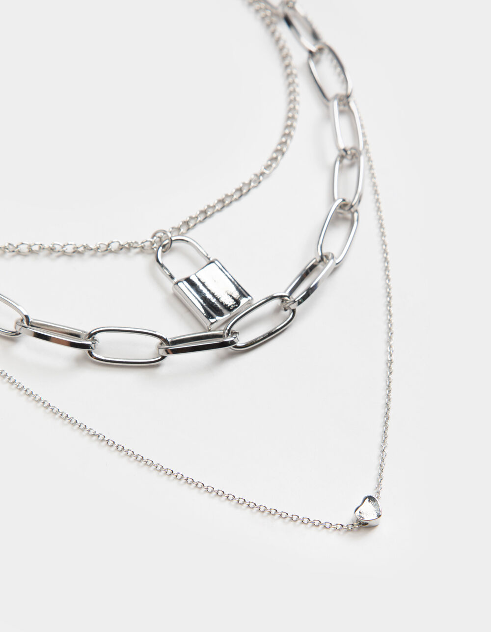 FULL TILT MultiChain Link & Lock Necklace SILVER Tillys