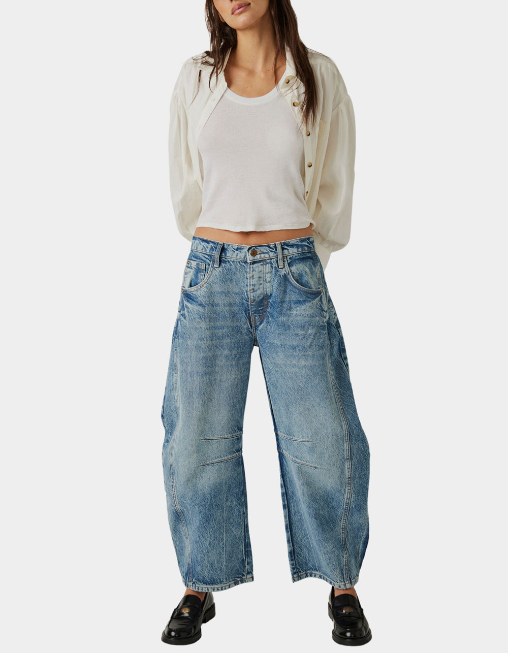 FREE PEOPLE Good Luck Mid Rise Barrel Womens Jeans