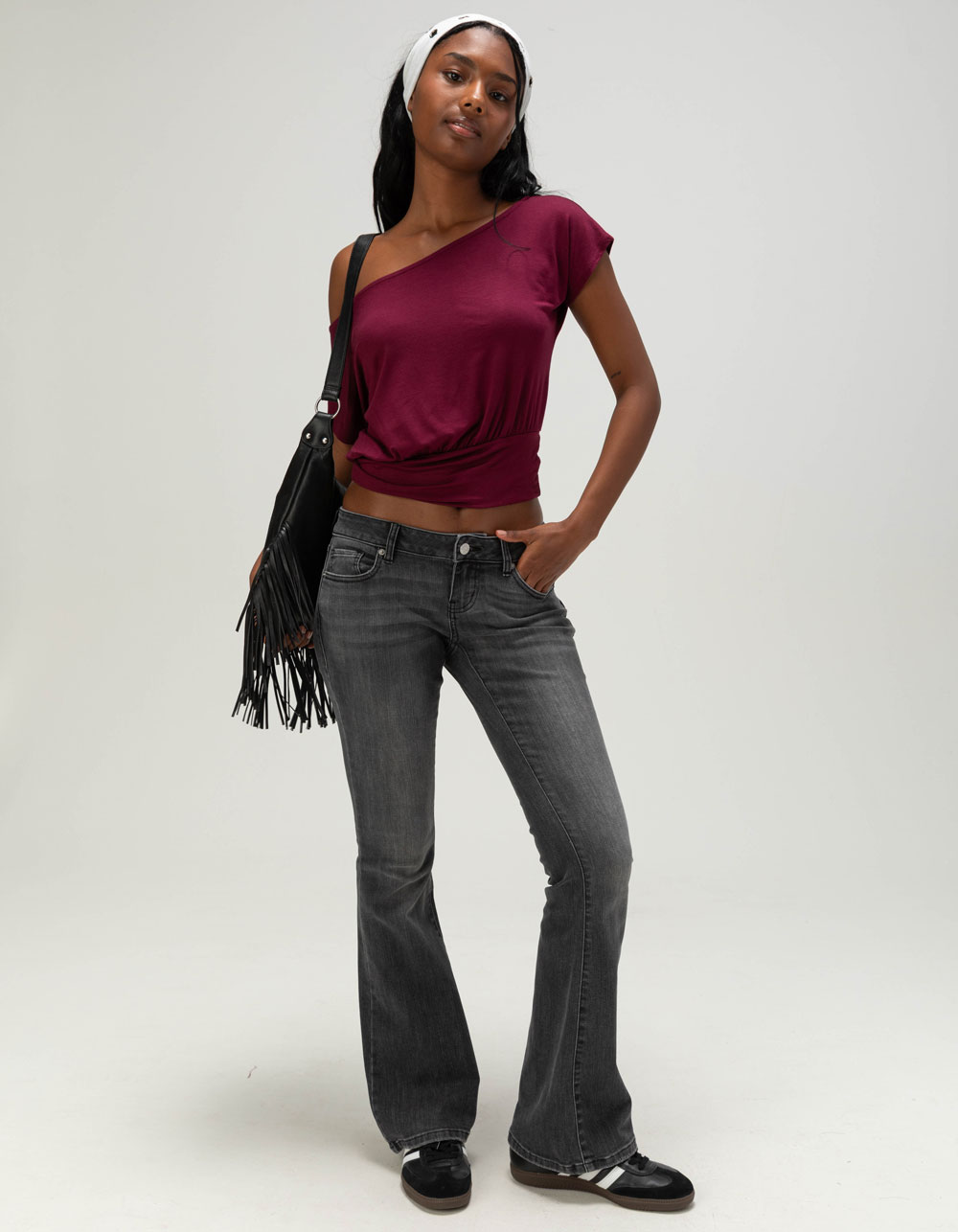 FULL TILT Womens Off The Shoulder Banded Bottom Top