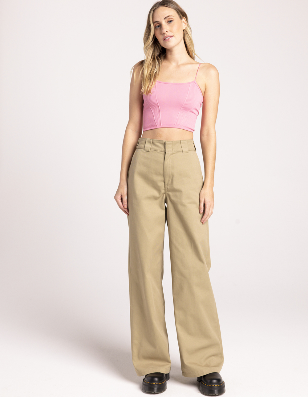 The Edit Woven Belted Wide Leg Trousers (Small) Khaki at Amazon Women's  Clothing store