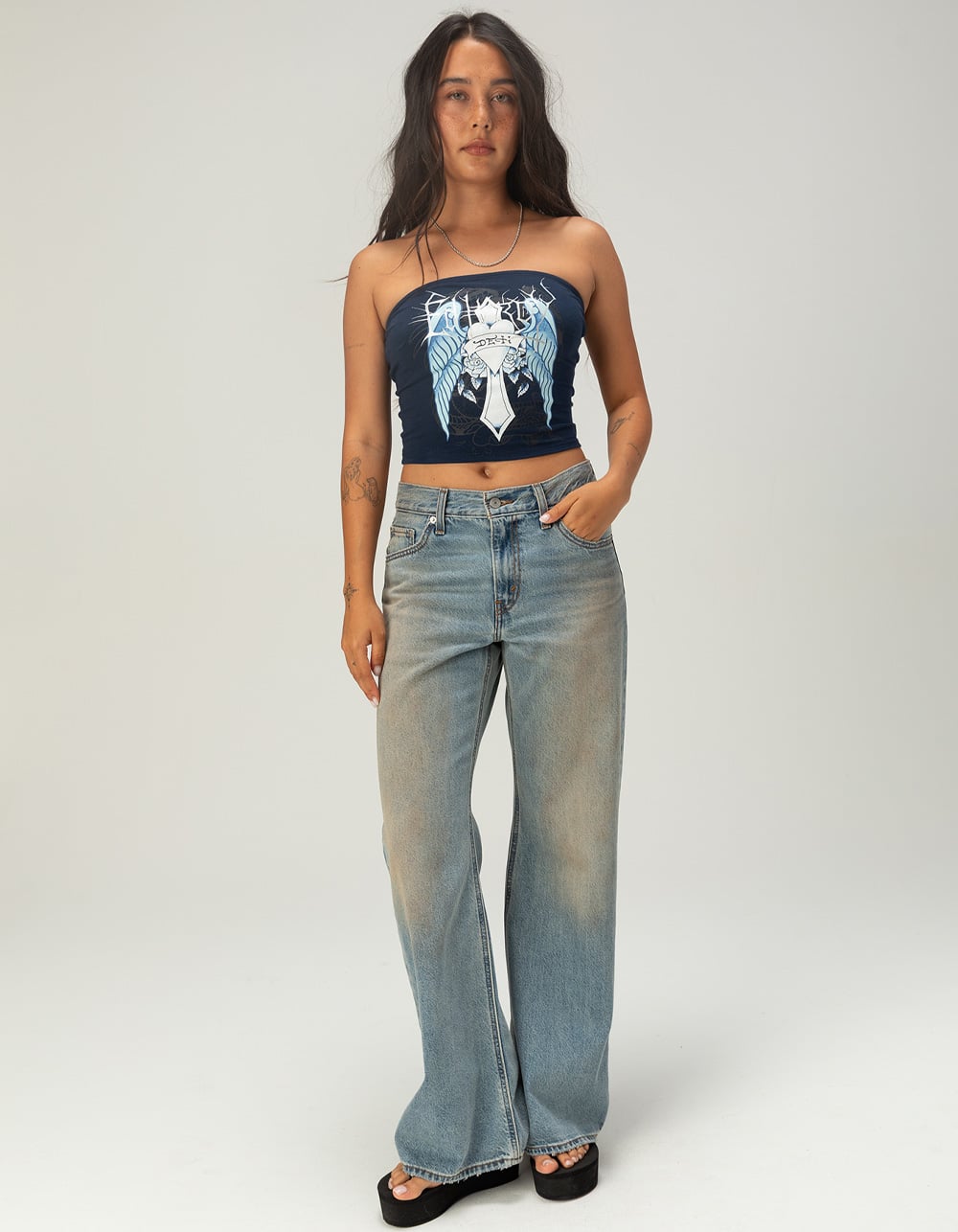 ED HARDY Cross Wings Womens Tube Top - NAVY