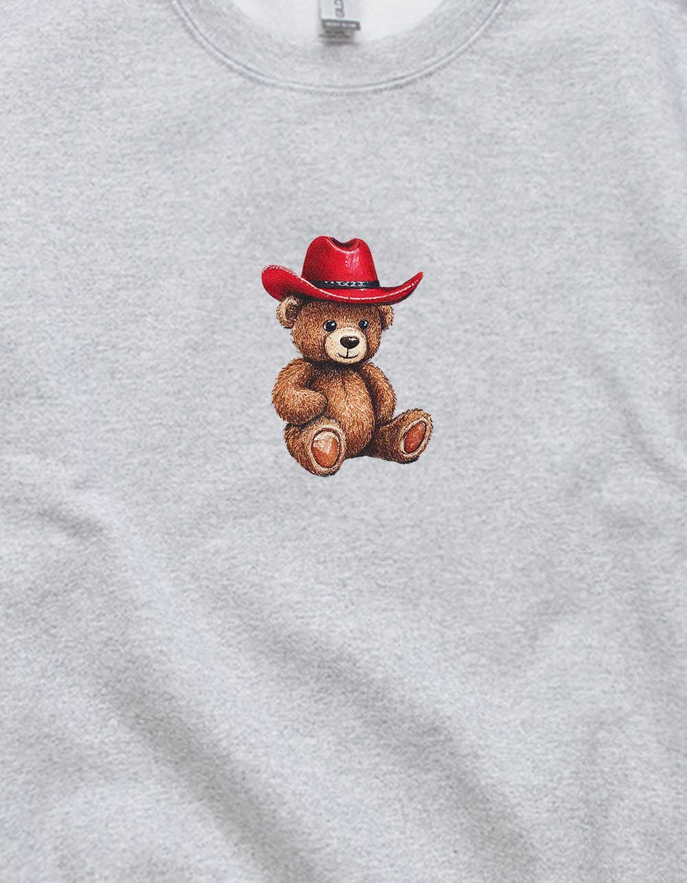 Bear Western Hat Unisex Kids Crewneck Sweatshirt - HEATHER GRAY