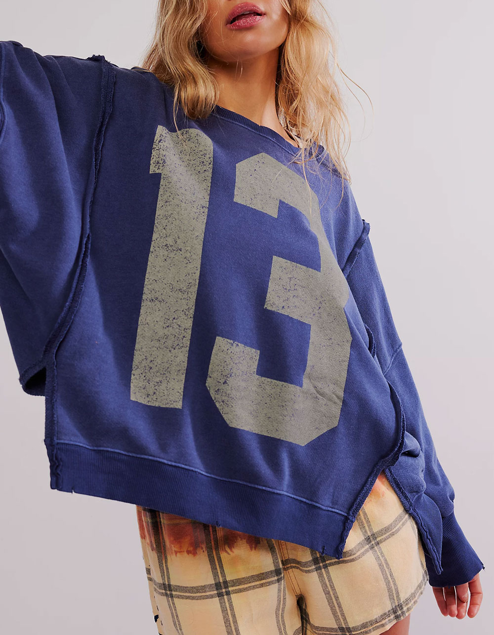FREE PEOPLE Camden Womens Oversized Long Sleeve Tee - NAVY