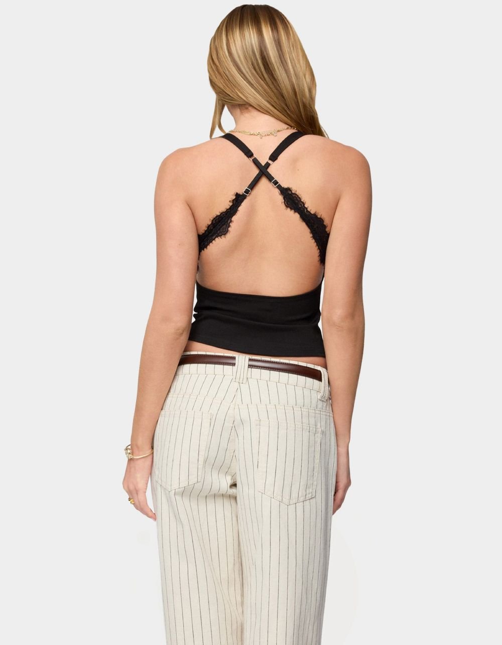 EDIKTED Ranata Lacey Scoop Neck Top - BLACK