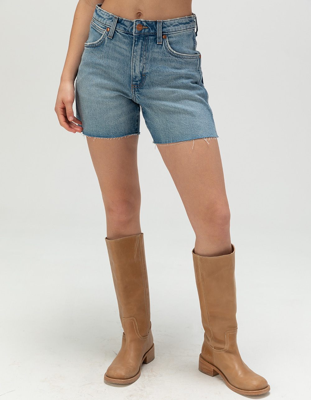 WRANGLER High Rise Mid Length Womens Cowboy Shorts - MEDIUM WASH