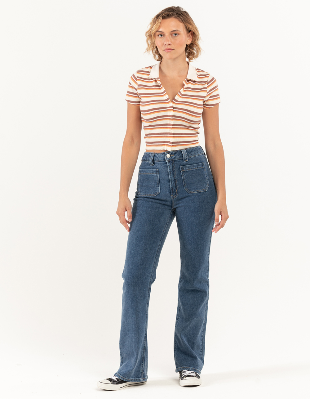 RSQ Womens Patch Pocket Flare Jeans - MEDIUM WASH