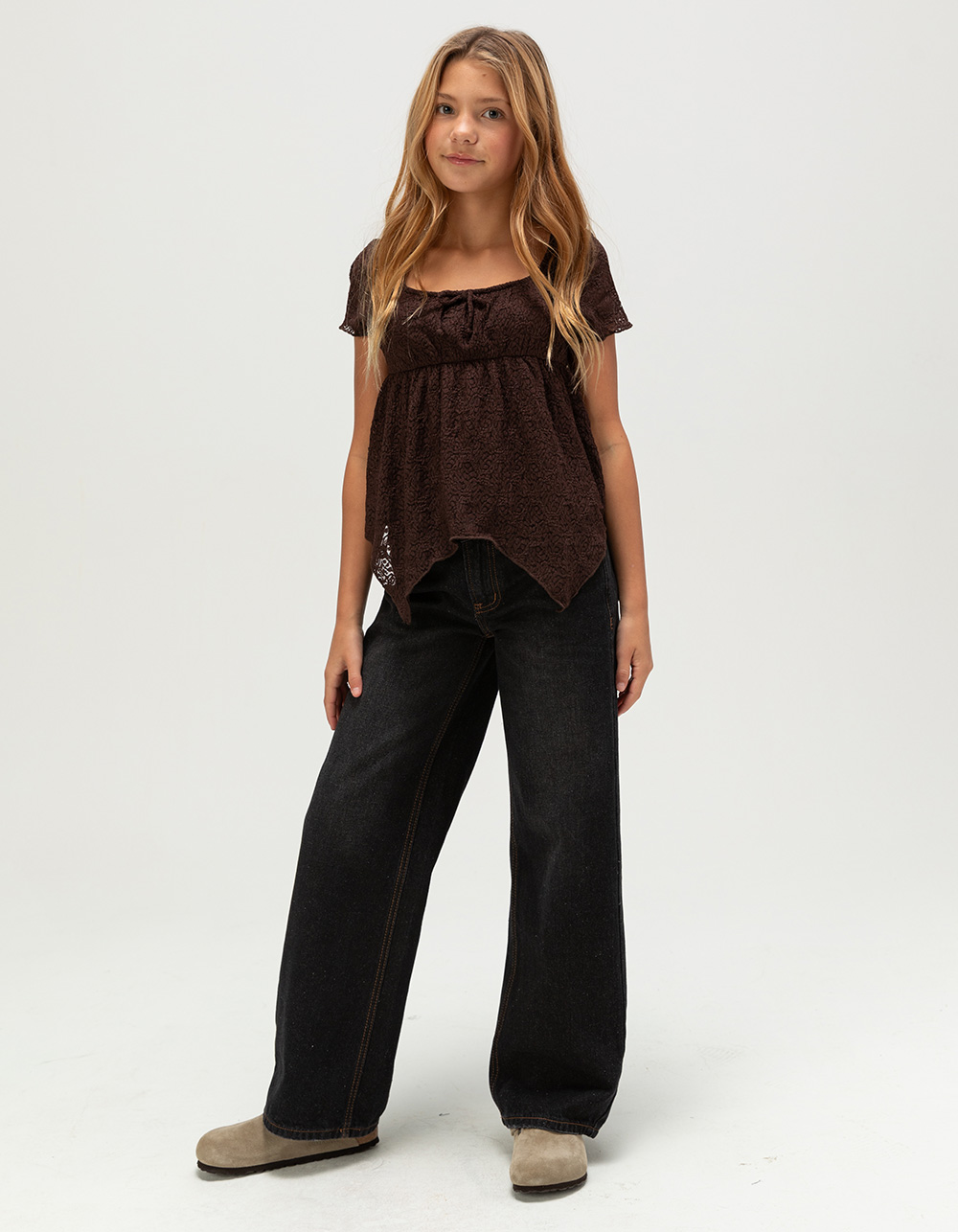 RSQ Girls Texture Babydoll Top - BROWN