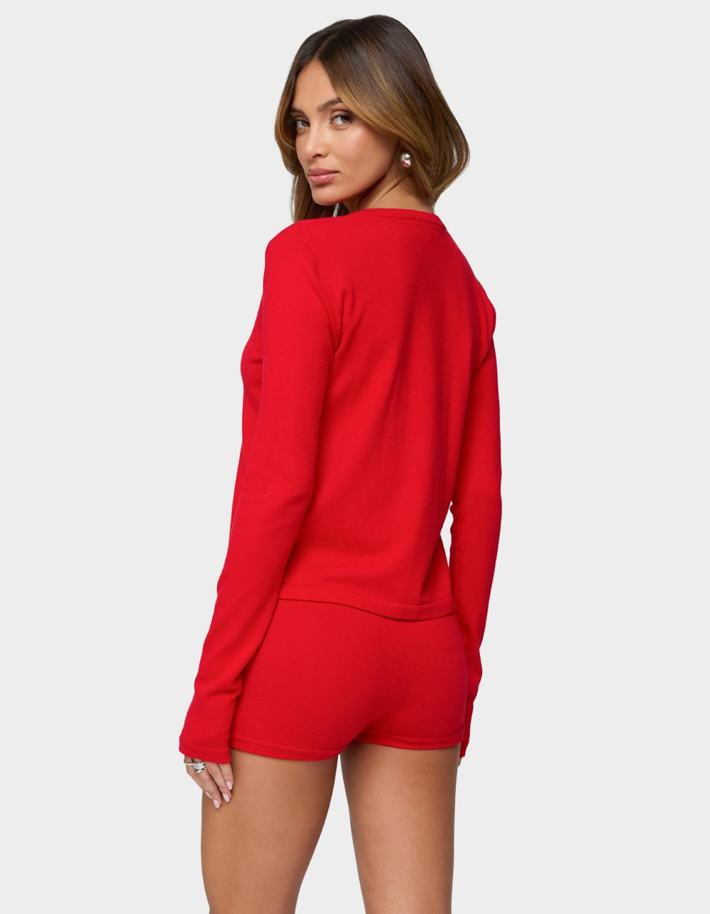 EDIKTED Maycee Button Up Knit Cardigan - RED