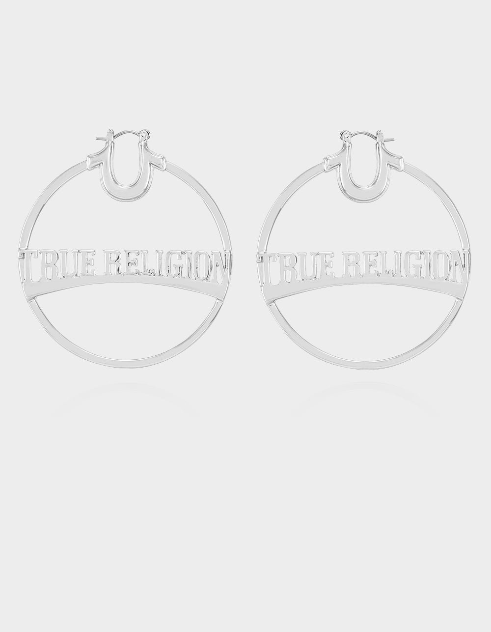 TRUE RELIGION Silver Tone Large Logo Hoop Earrings - SILVER