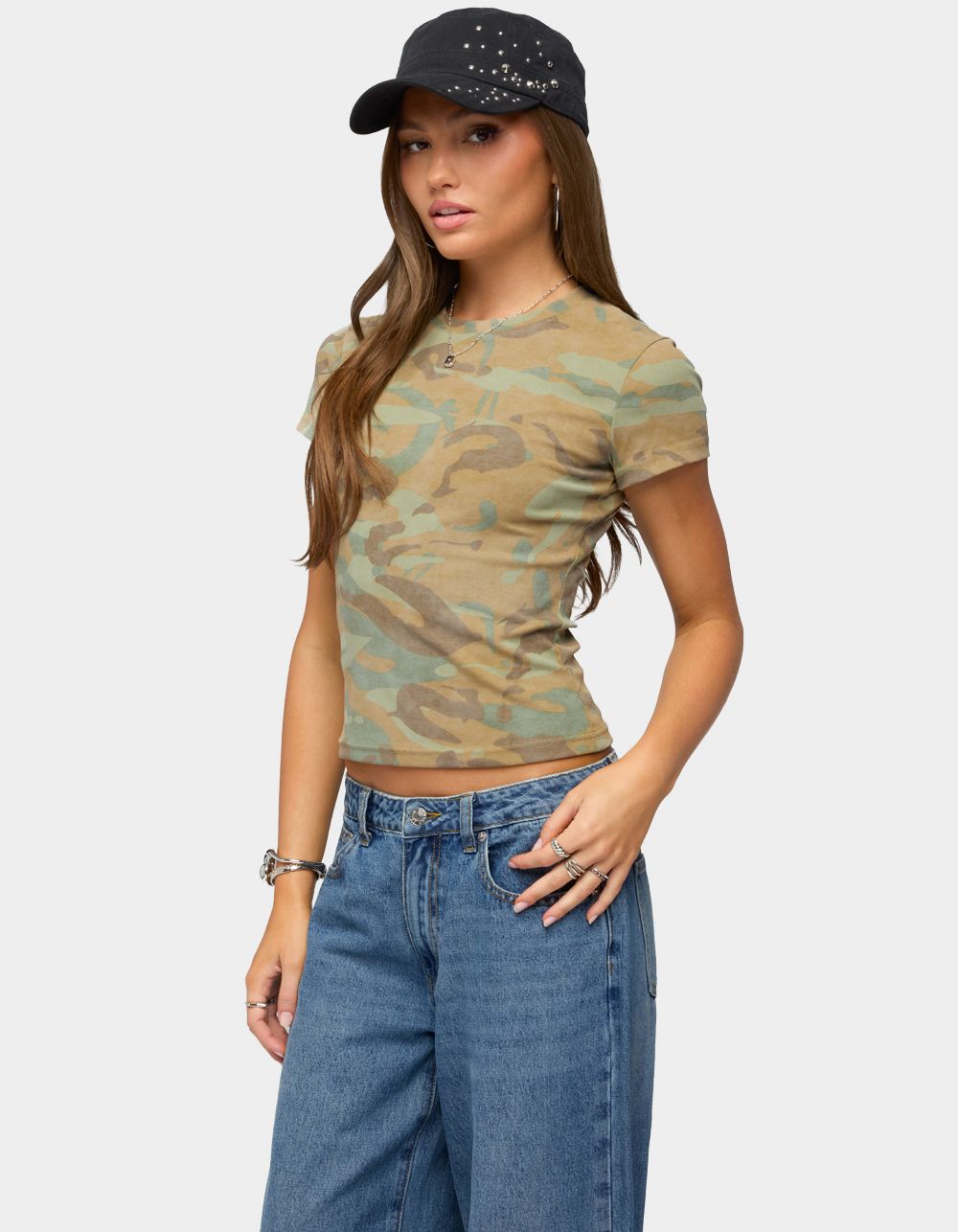 EDIKTED Chasidy Camo Tee - DK GREEN