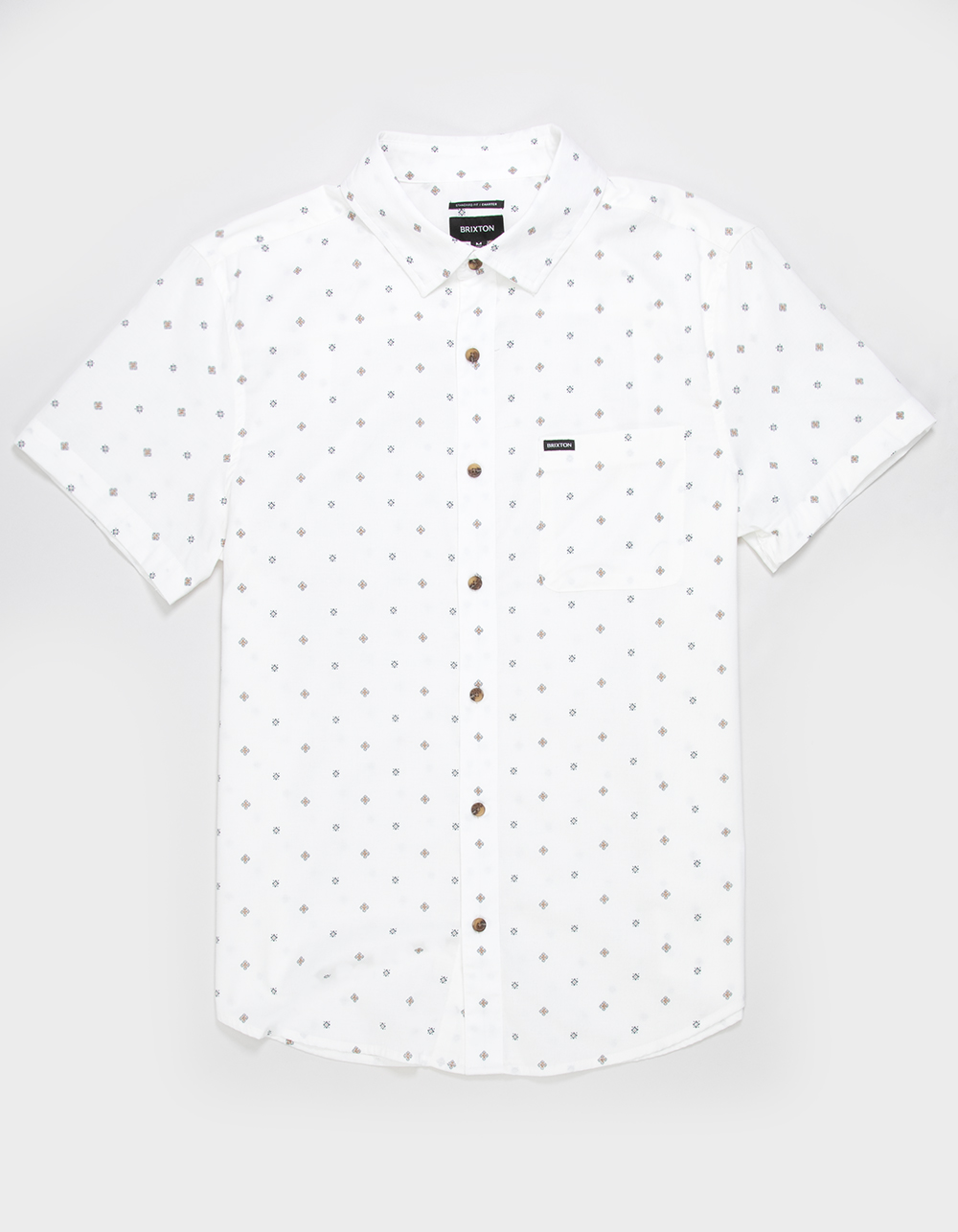 BRIXTON Coastal Print Mens Button Up Shirt - Cream Combo