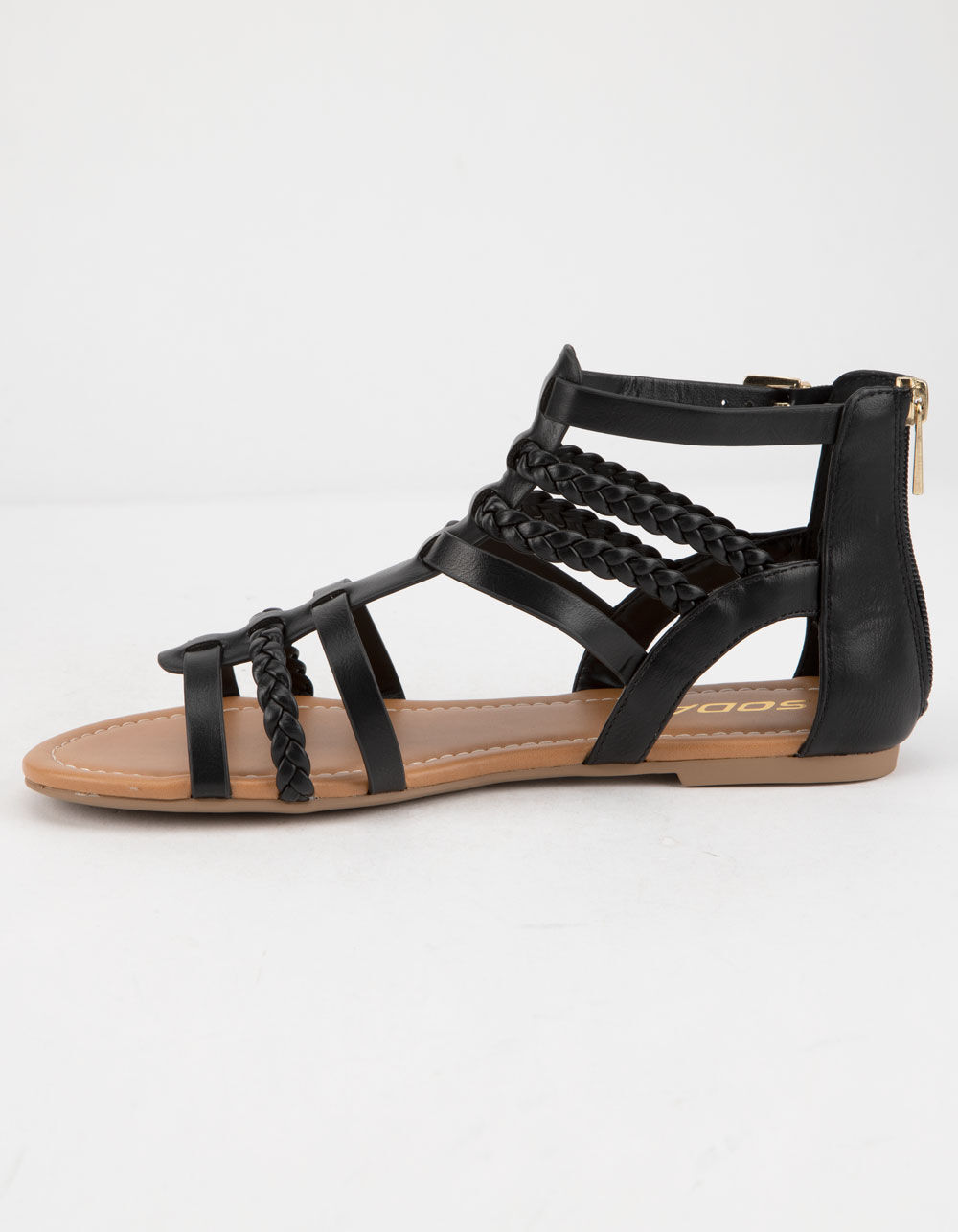 SODA Braid Back Zip Black Womens Gladiator Sandals - BLACK | Tillys