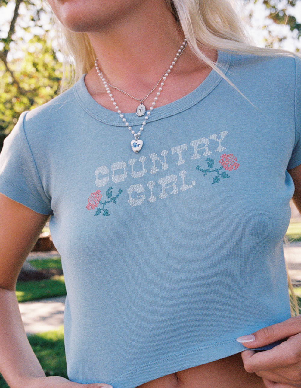 NECTAR CLOTHING Country Girl Womens Baby Tee - BLUE