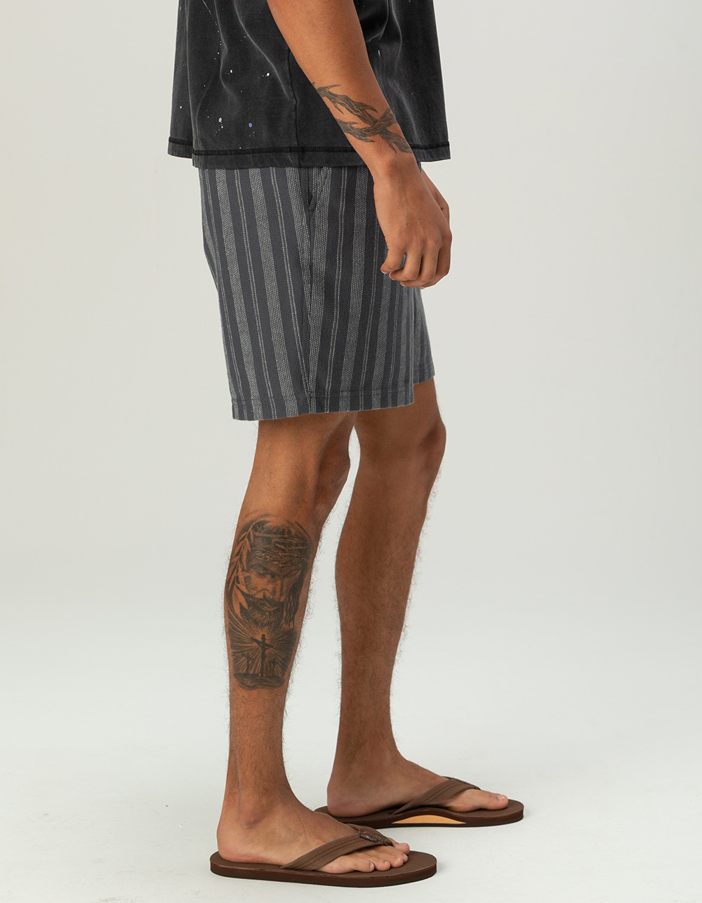 RSQ Mens Stripe Pull On Shorts - GRAY/WHITE