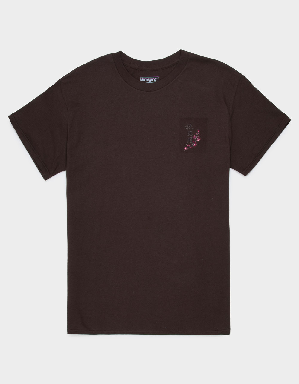 SAME GANG Rhinestone Blossom Mens Tee - BROWN