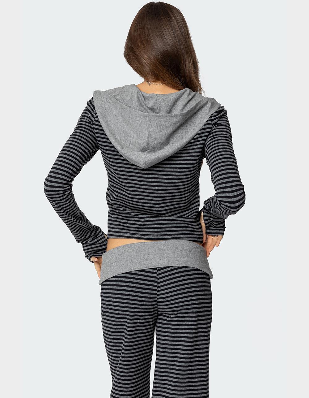EDIKTED Meggy Striped Zip Up Hoodie - BLACK