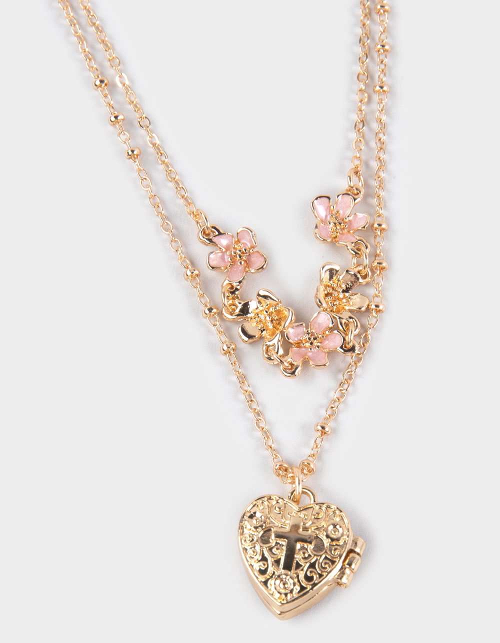 FULL TILT Heart Locket Floral Layered Necklace - GOLD