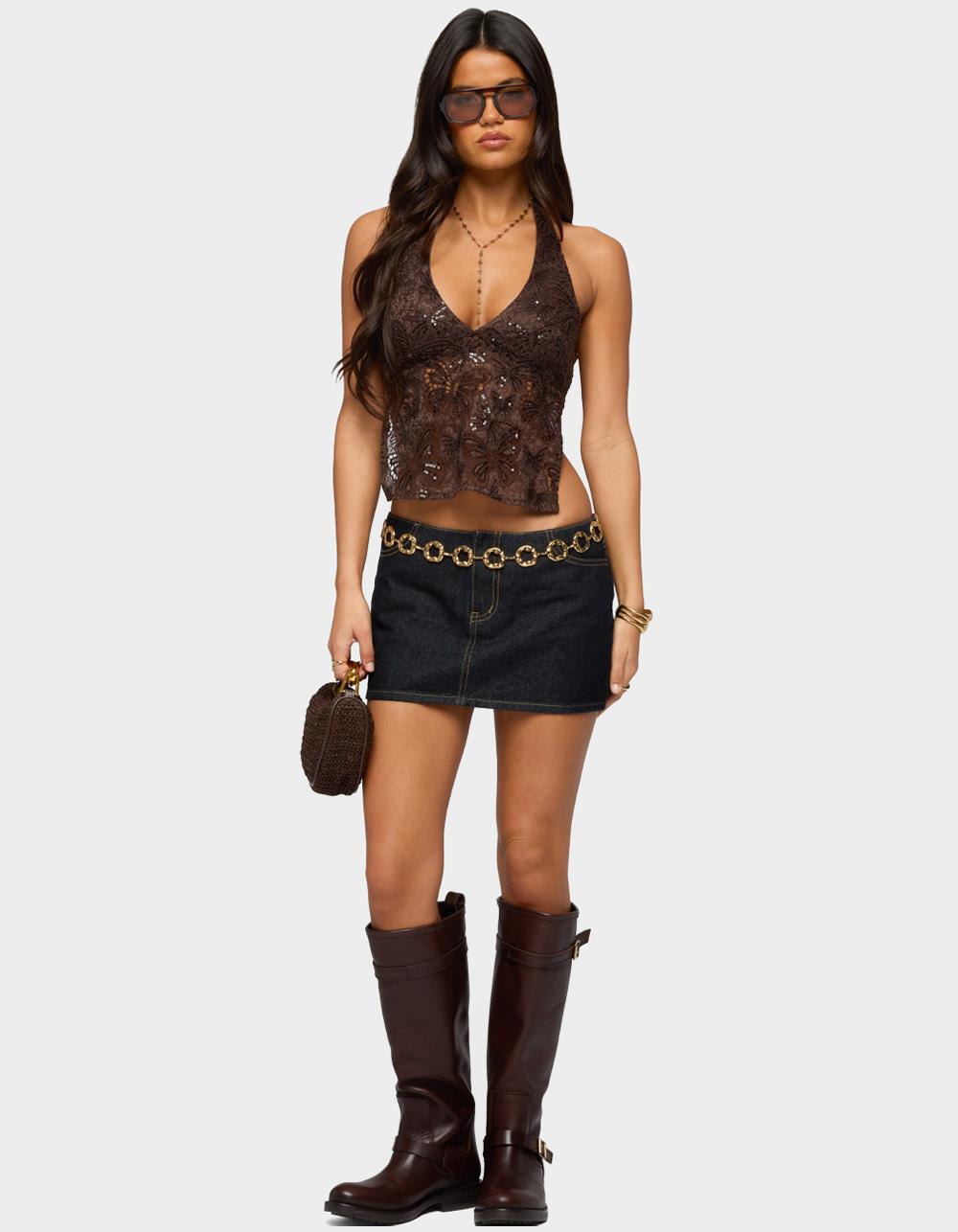 EDIKTED Leire No Waistband Denim Mini Skort - DARK BLUE