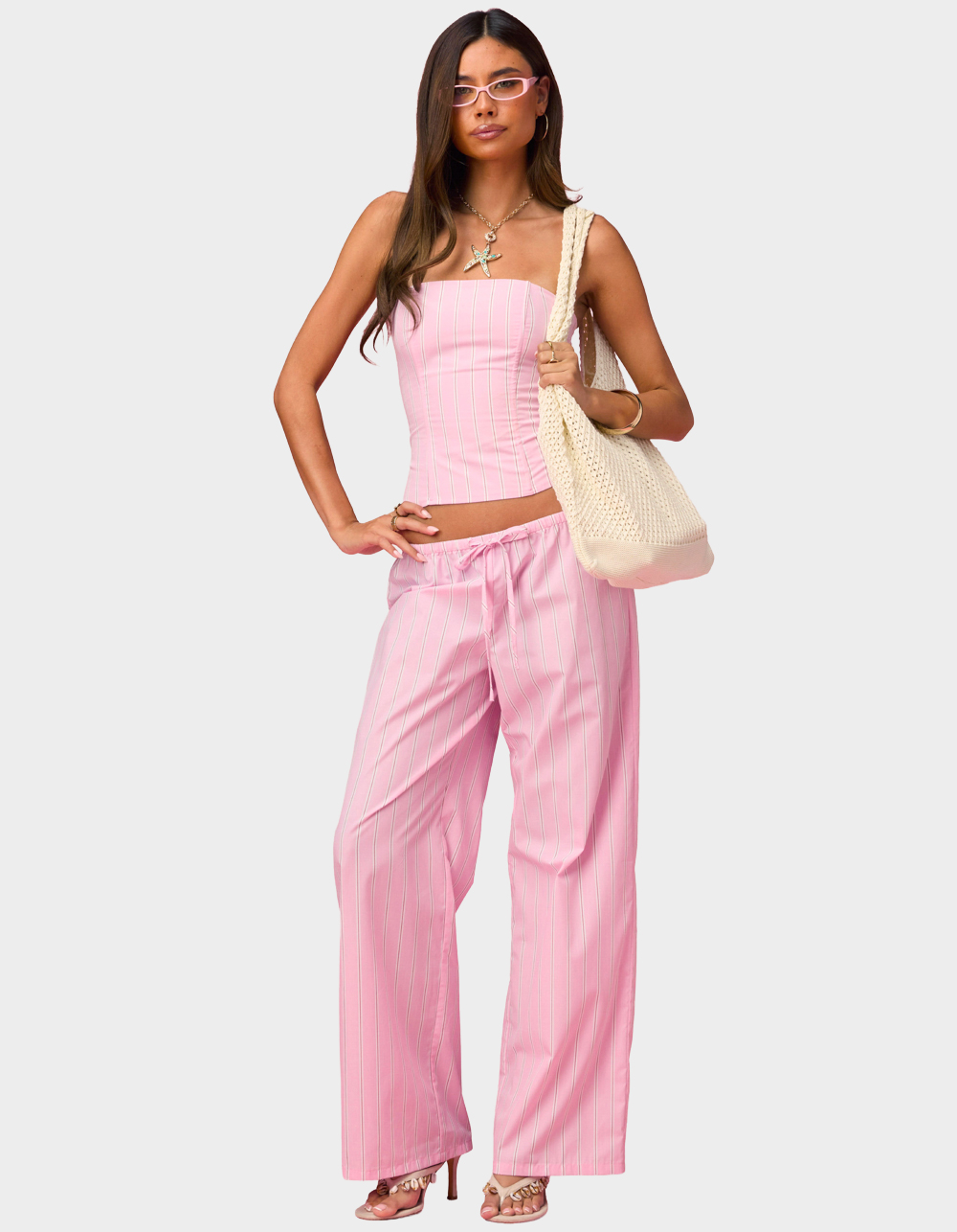 EDIKTED Barbie™ Icon Striped Strapless Corset - PINK