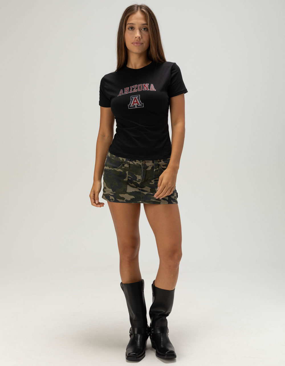 HYPE AND VICE Arizona Womens Rhinestone Baby Tee - BLACK