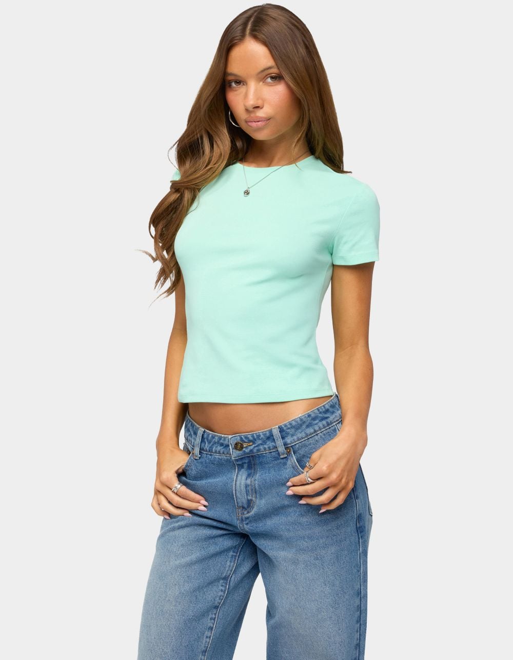 EDIKTED Marleaux Fitted Tee - TURQUOISE