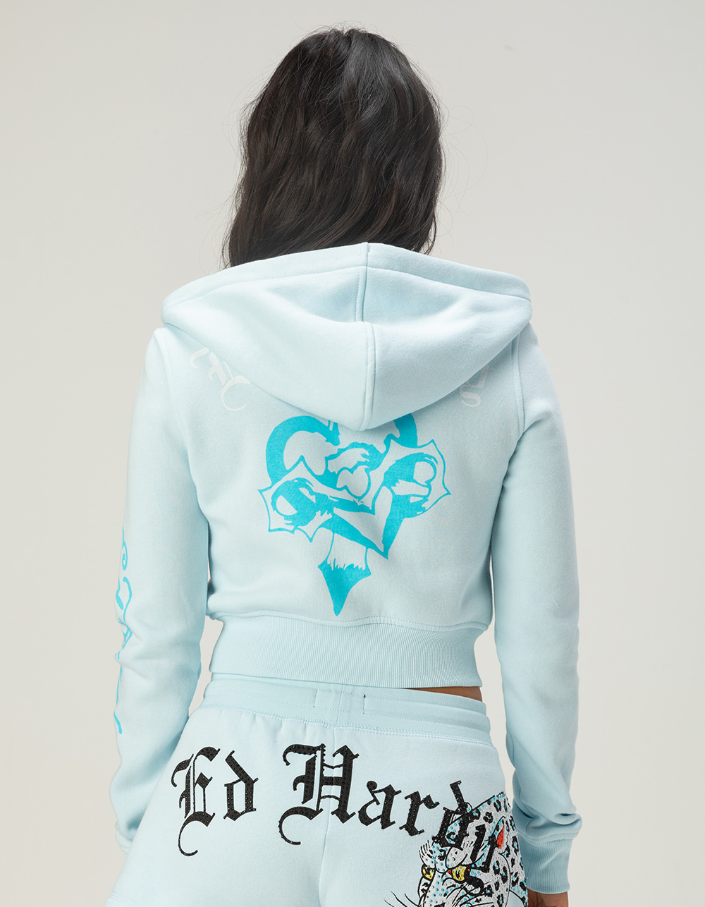 ED HARDY BLUE Leopard Womens Zip-Up Rhinestone Hoodie - BABY